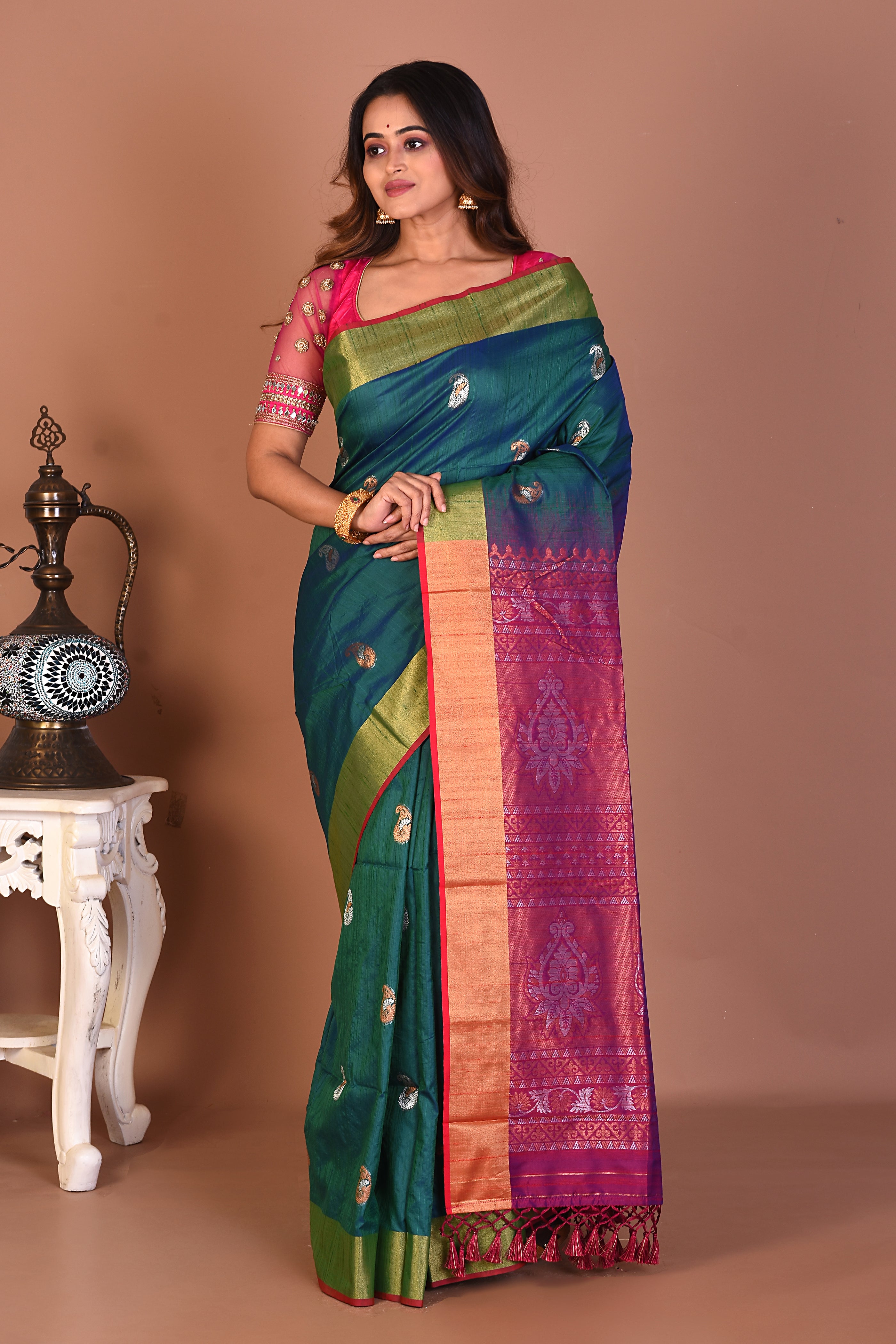 Dual Tone Blue Bangalore Silk Saree - Keya Seth Exclusive