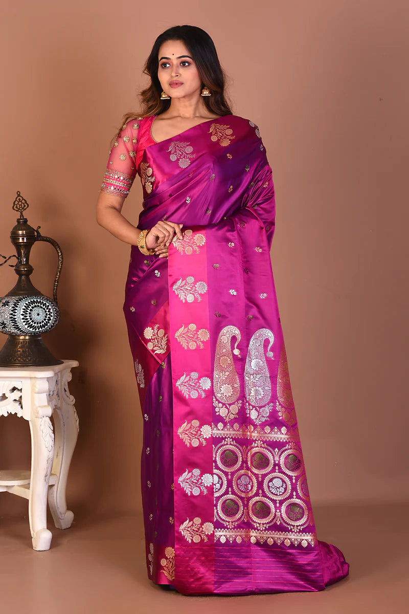 Magenta Blended Mashru Silk Saree - Keya Seth Exclusive