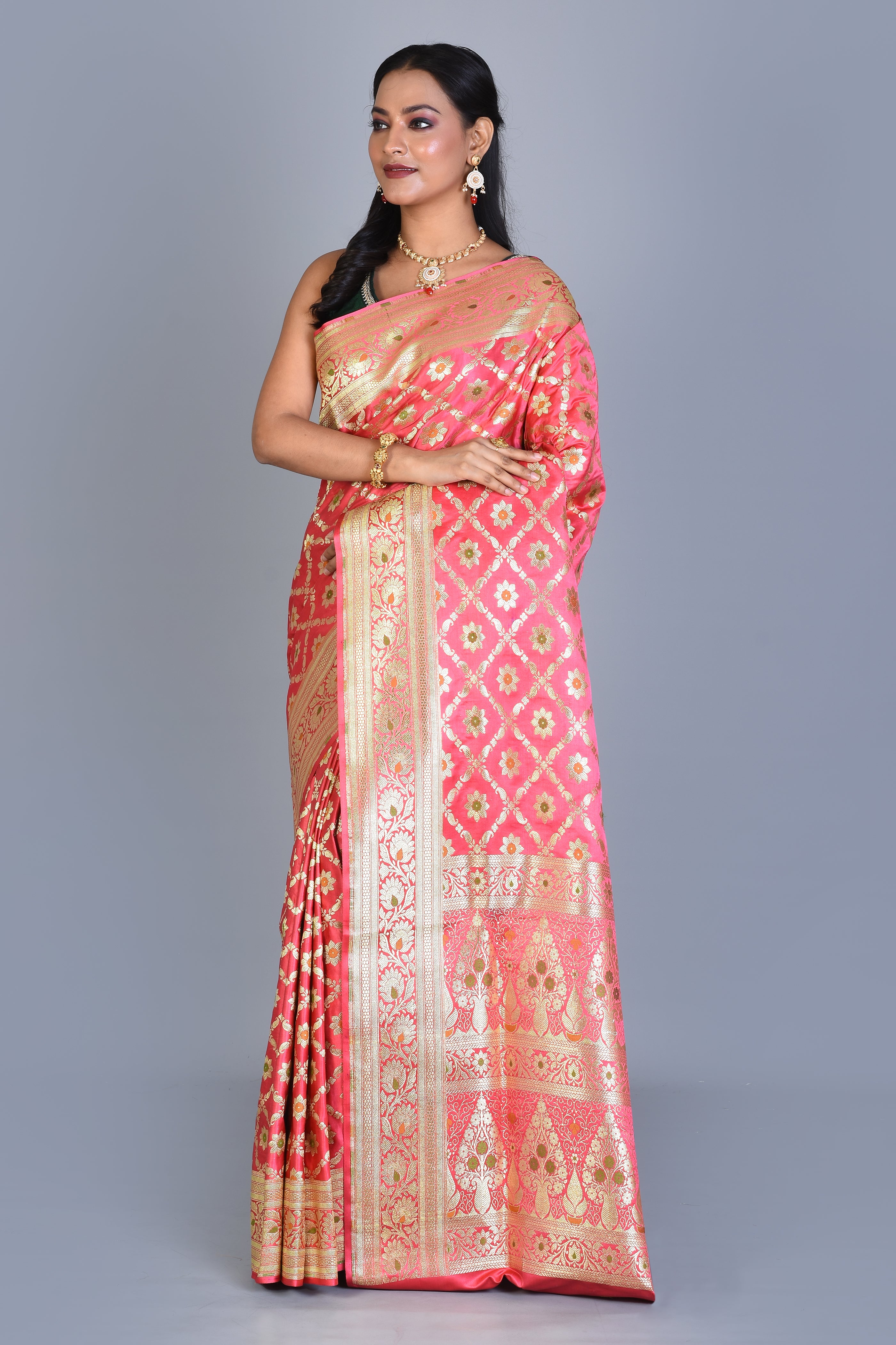 Peach Banarasi Saree with Blouse Piece - Keya Seth Exclusive