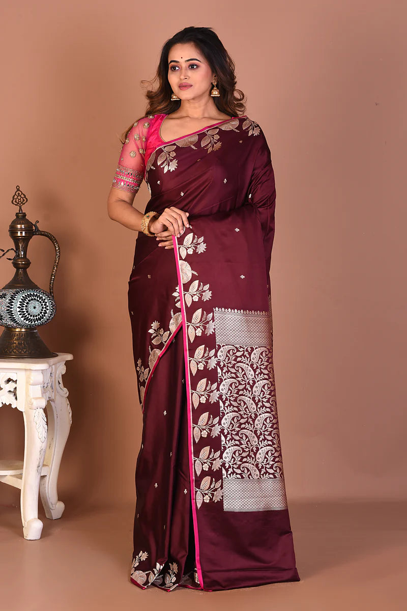 Wine Blended Mashru Silk Saree - Keya Seth Exclusive