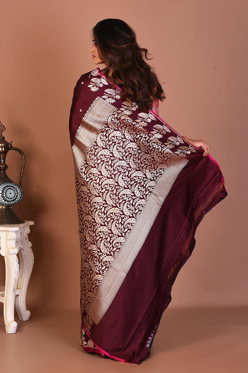 Wine Blended Mashru Silk Saree - Keya Seth Exclusive