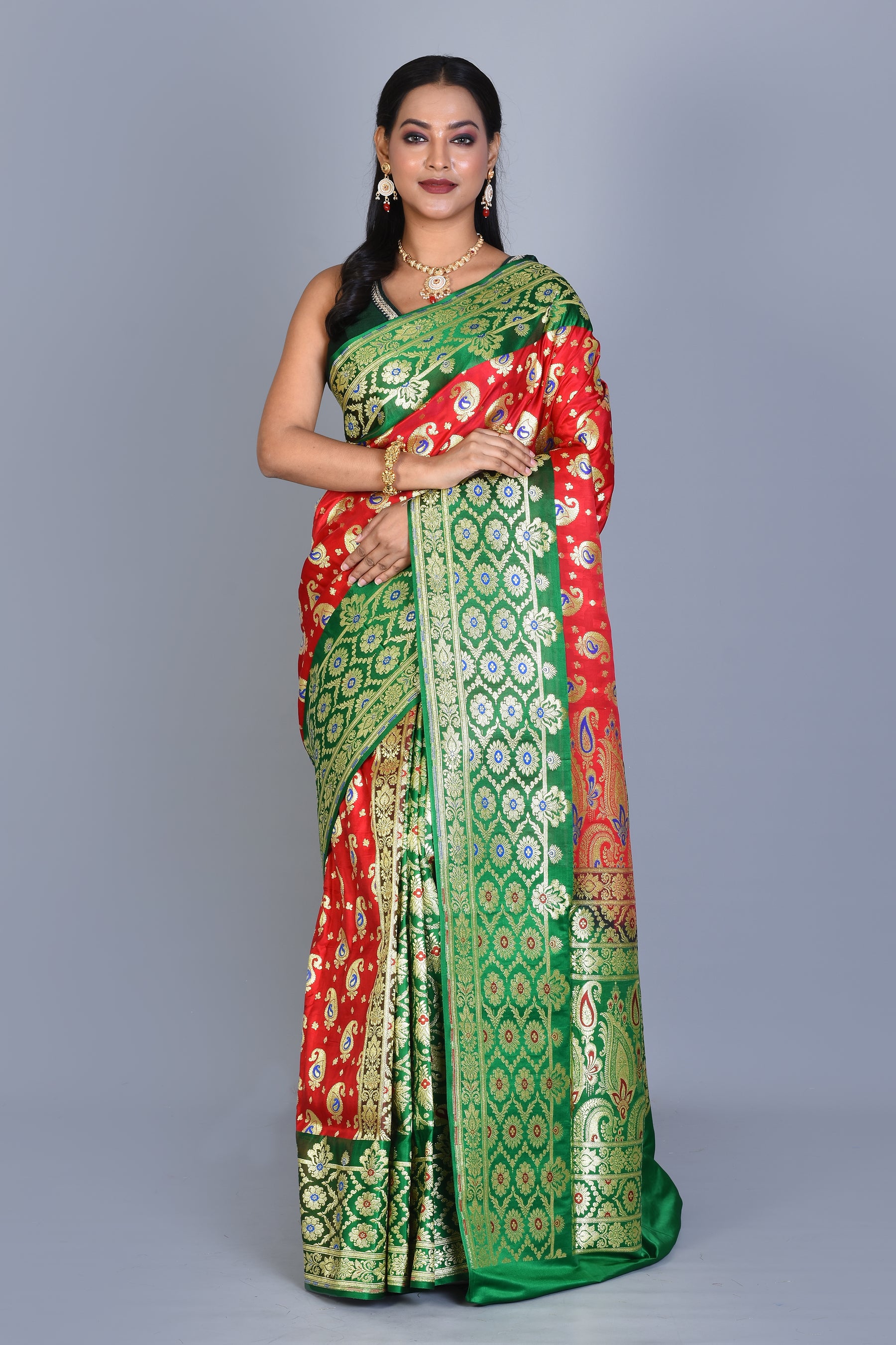 Red Patli Pallu Banarasi Silk Saree with Blouse Piece - Keya Seth Exclusive