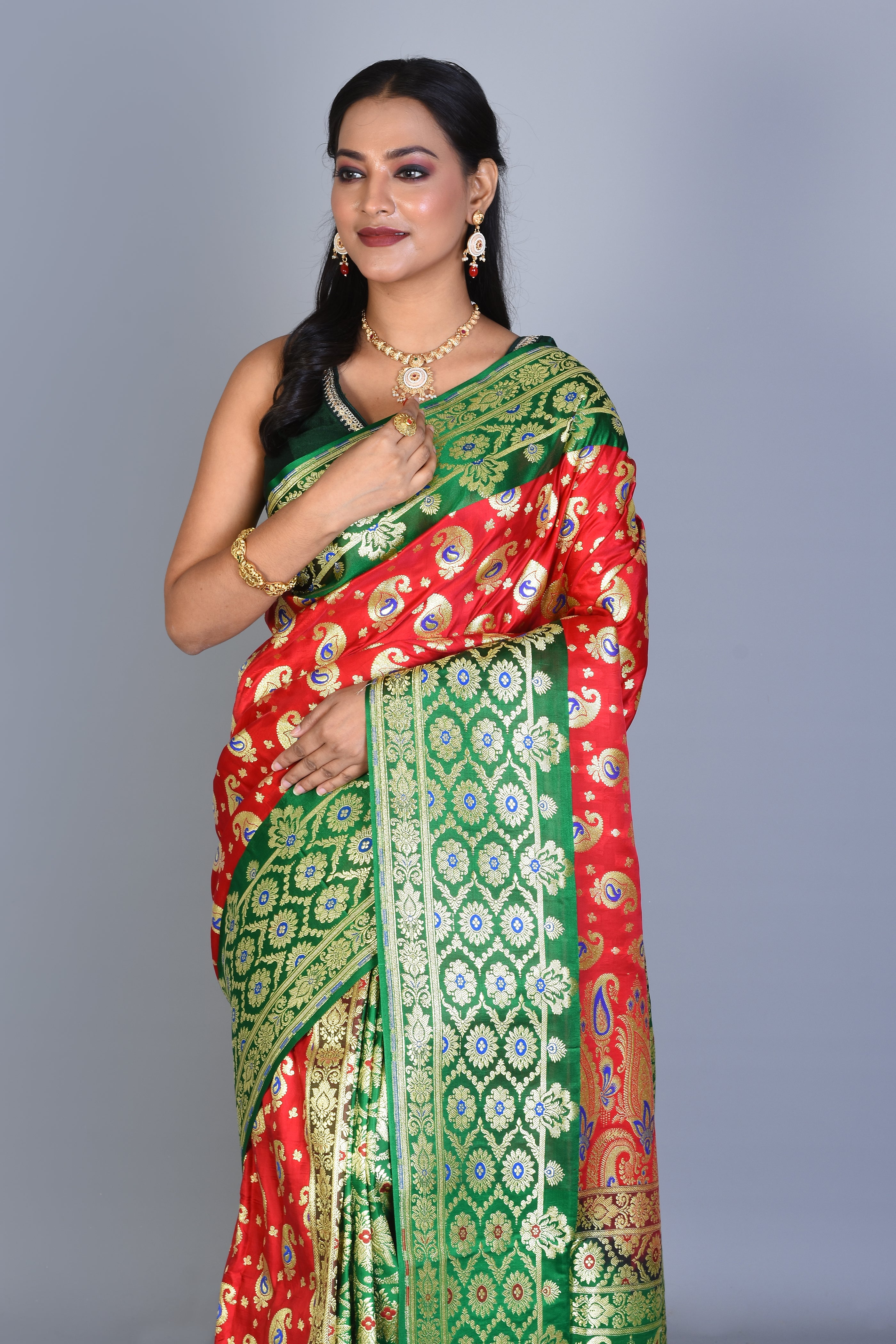 Red Patli Pallu Banarasi Silk Saree with Blouse Piece - Keya Seth Exclusive