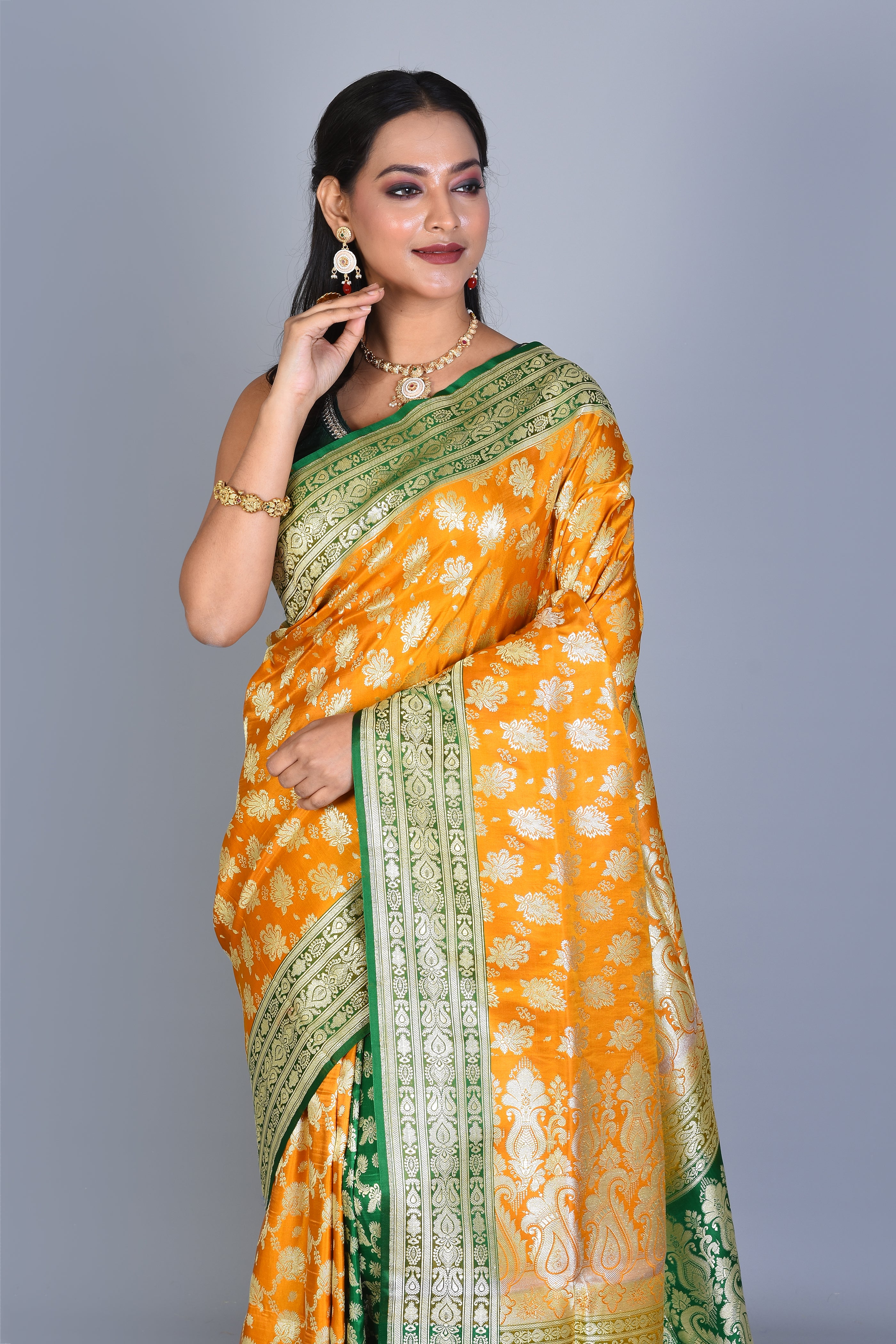 Yellow Patli Pallu Banarasi Silk Saree with Blouse Piece - Keya Seth Exclusive