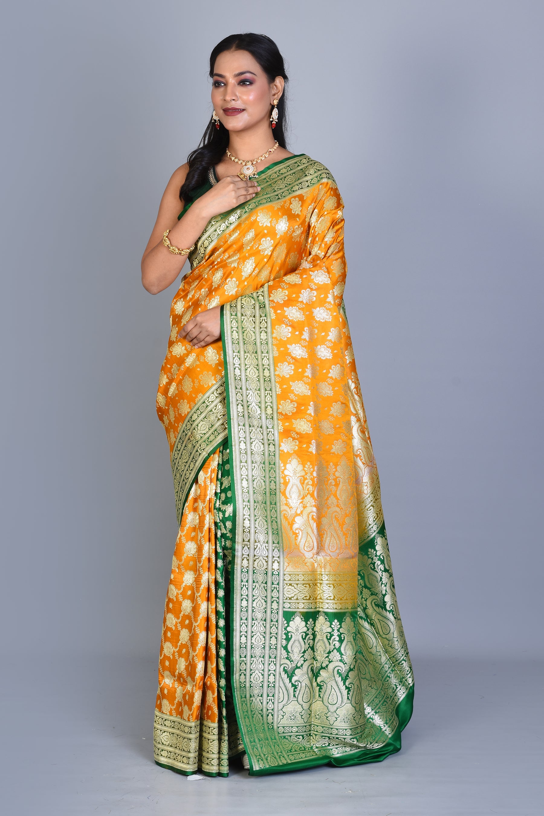 Yellow Patli Pallu Banarasi Silk Saree with Blouse Piece - Keya Seth Exclusive