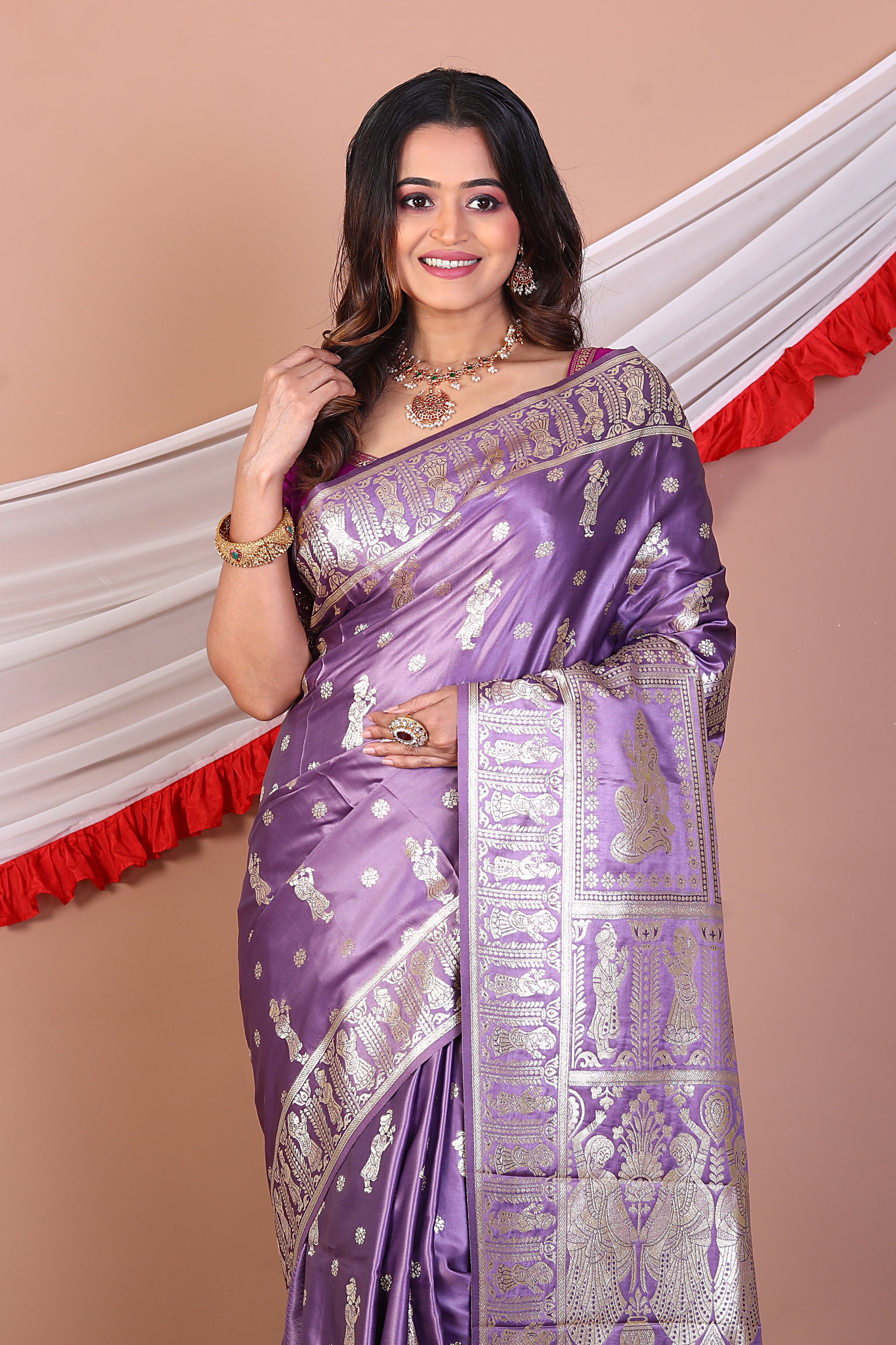 Lavender Blended Satin Silk Saree - Keya Seth Exclusive
