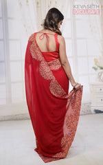 Load image into Gallery viewer, Red Georgette Saree with Resham Threadwork - Keya Seth Exclusive