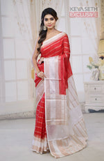 Load image into Gallery viewer, Red and White Chanderi Silk Saree - Keya Seth Exclusive