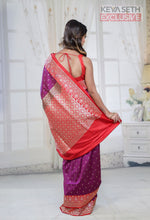 Load image into Gallery viewer, Magenta Semi Katan Silk Saree with Red Border - Keya Seth Exclusive