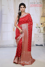 Load image into Gallery viewer, Fashionable Red Khaddi Saree with Brocade Borders - Keya Seth Exclusive
