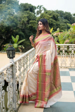 Load image into Gallery viewer, Off White Pure Kanjivaram Silk Saree - Keya Seth Exclusive
