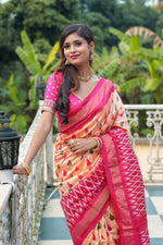 Load image into Gallery viewer, Peach and Pink Pure Ikkat Silk Saree - Keya Seth Exclusive