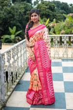 Load image into Gallery viewer, Peach and Pink Pure Ikkat Silk Saree - Keya Seth Exclusive
