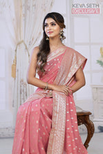 Load image into Gallery viewer, Fashionable Peach Khaddi Silk Saree with thick Brocade Borders - Keya Seth Exclusive