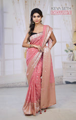 Load image into Gallery viewer, Fashionable Peach Khaddi Silk Saree with thick Brocade Borders - Keya Seth Exclusive