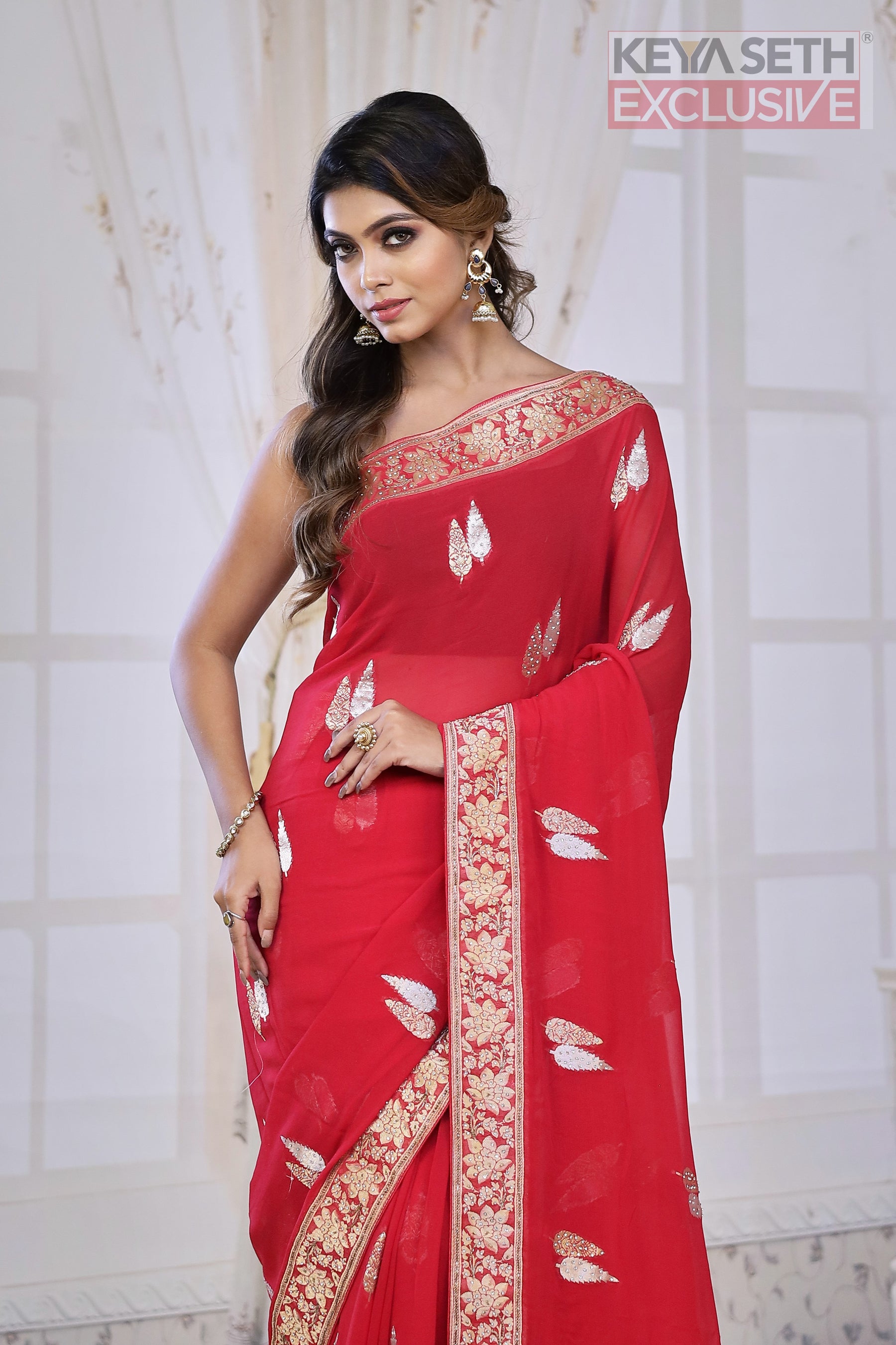 Designer Pink Khaddi Georgette Saree - Keya Seth Exclusive