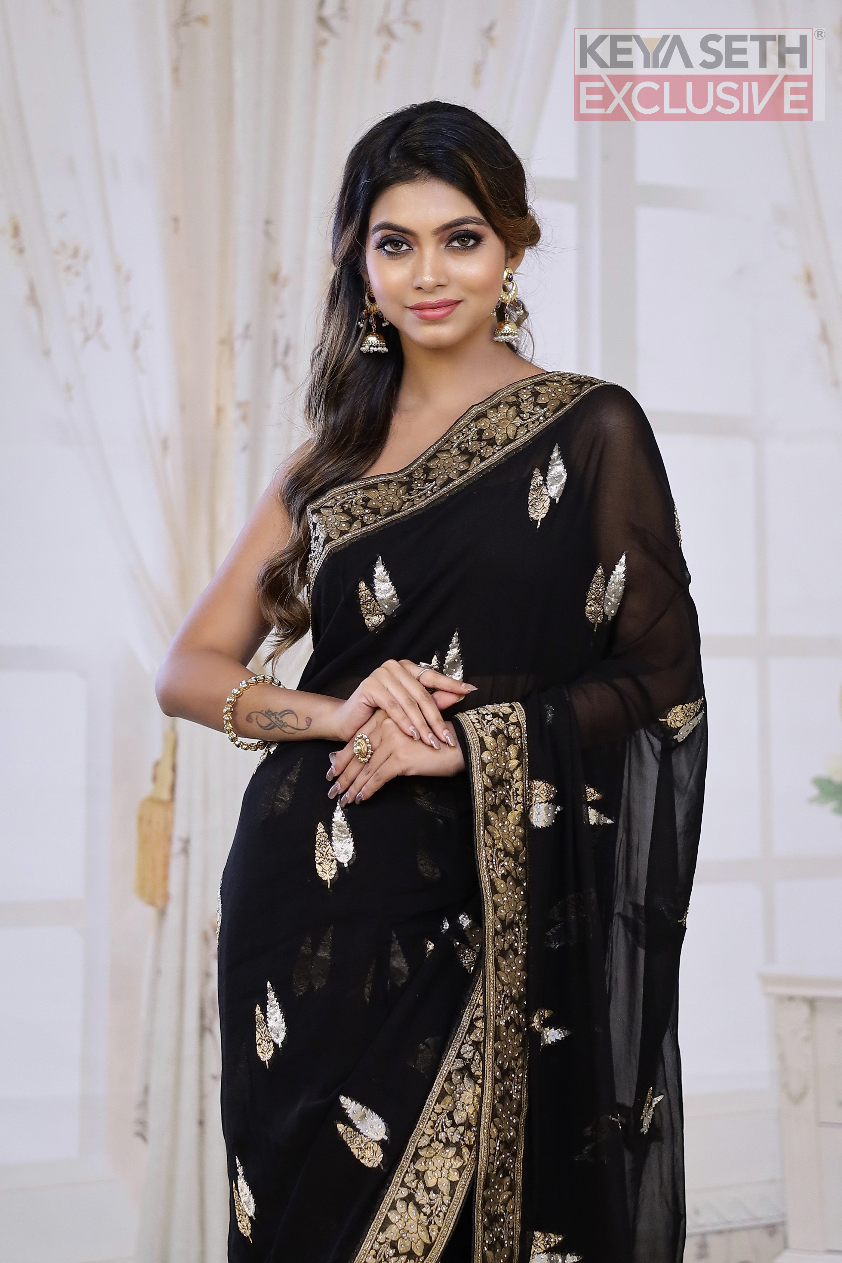 Designer Black Khaddi Georgette Saree - Keya Seth Exclusive