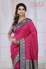 Load image into Gallery viewer, Pink Semi Katan Silk Saree with Dual Tone Black Border - Keya Seth Exclusive