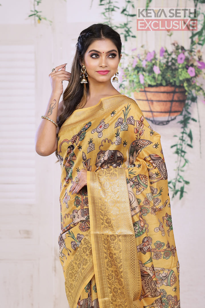 Yellow Muga Silk Saree - Keya Seth Exclusive