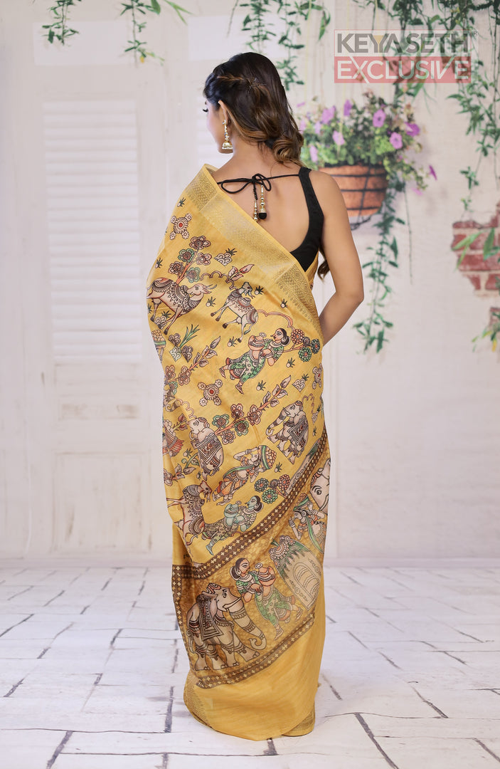 Yellow Muga Silk Saree - Keya Seth Exclusive