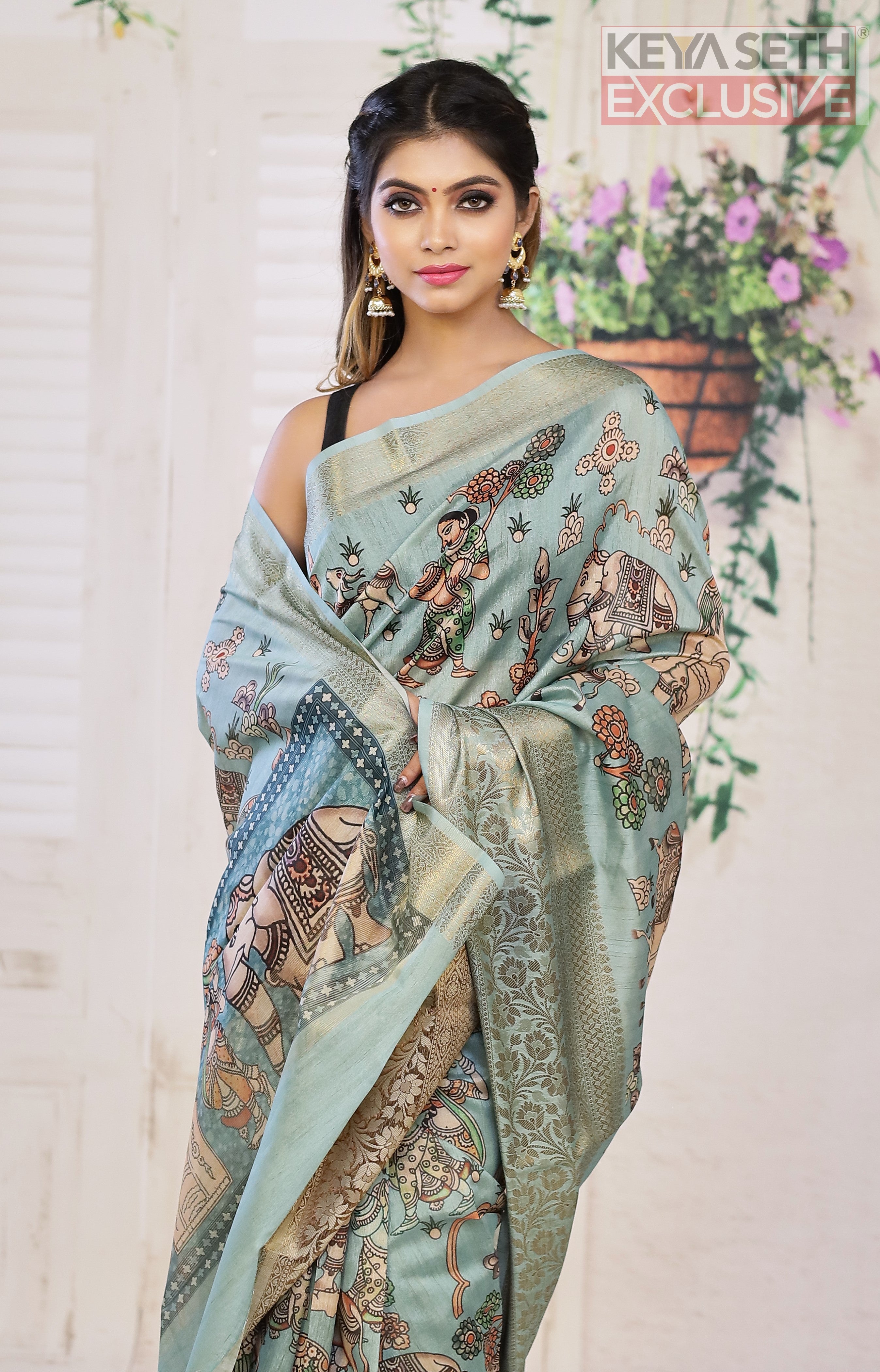 Sea Green Muga Silk Saree - Keya Seth Exclusive