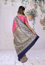 Load image into Gallery viewer, Pink Semi Katan Saree with Dual Tone Navy Blue Border - Keya Seth Exclusive