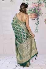 Load image into Gallery viewer, Deep Green Satin Silk Saree with Golden Zari - Keya Seth Exclusive
