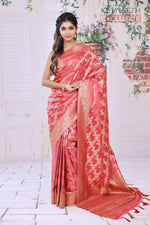 Load image into Gallery viewer, Peach Satin Silk Saree with Golden Zari - Keya Seth Exclusive
