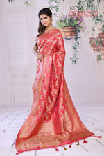 Load image into Gallery viewer, Peach Satin Silk Saree with Golden Zari - Keya Seth Exclusive
