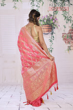 Load image into Gallery viewer, Peach Satin Silk Saree with Golden Zari - Keya Seth Exclusive
