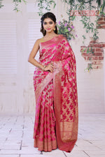 Load image into Gallery viewer, Pink Satin Silk Saree with Golden Zari - Keya Seth Exclusive
