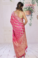 Load image into Gallery viewer, Pink Satin Silk Saree with Golden Zari - Keya Seth Exclusive