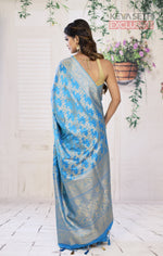 Load image into Gallery viewer, Blue Satin Silk Saree with Golden Zari - Keya Seth Exclusive
