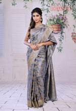 Load image into Gallery viewer, Grey Satin Silk Saree with Golden Zari - Keya Seth Exclusive
