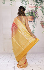 Load image into Gallery viewer, Red Semi Katan Saree with Dual Tone Yellow Border - Keya Seth Exclusive