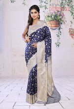 Load image into Gallery viewer, Blue Semi Katan Saree with Dual Tone Grey Border - Keya Seth Exclusive