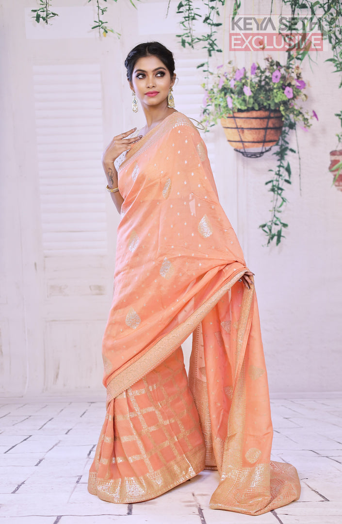 Featherlight Orange Double Tone Khaddi Silk Saree - Keya Seth Exclusive