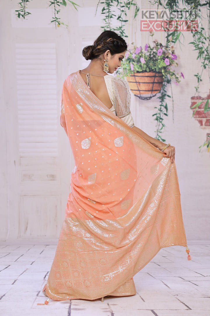 Featherlight Orange Double Tone Khaddi Silk Saree - Keya Seth Exclusive