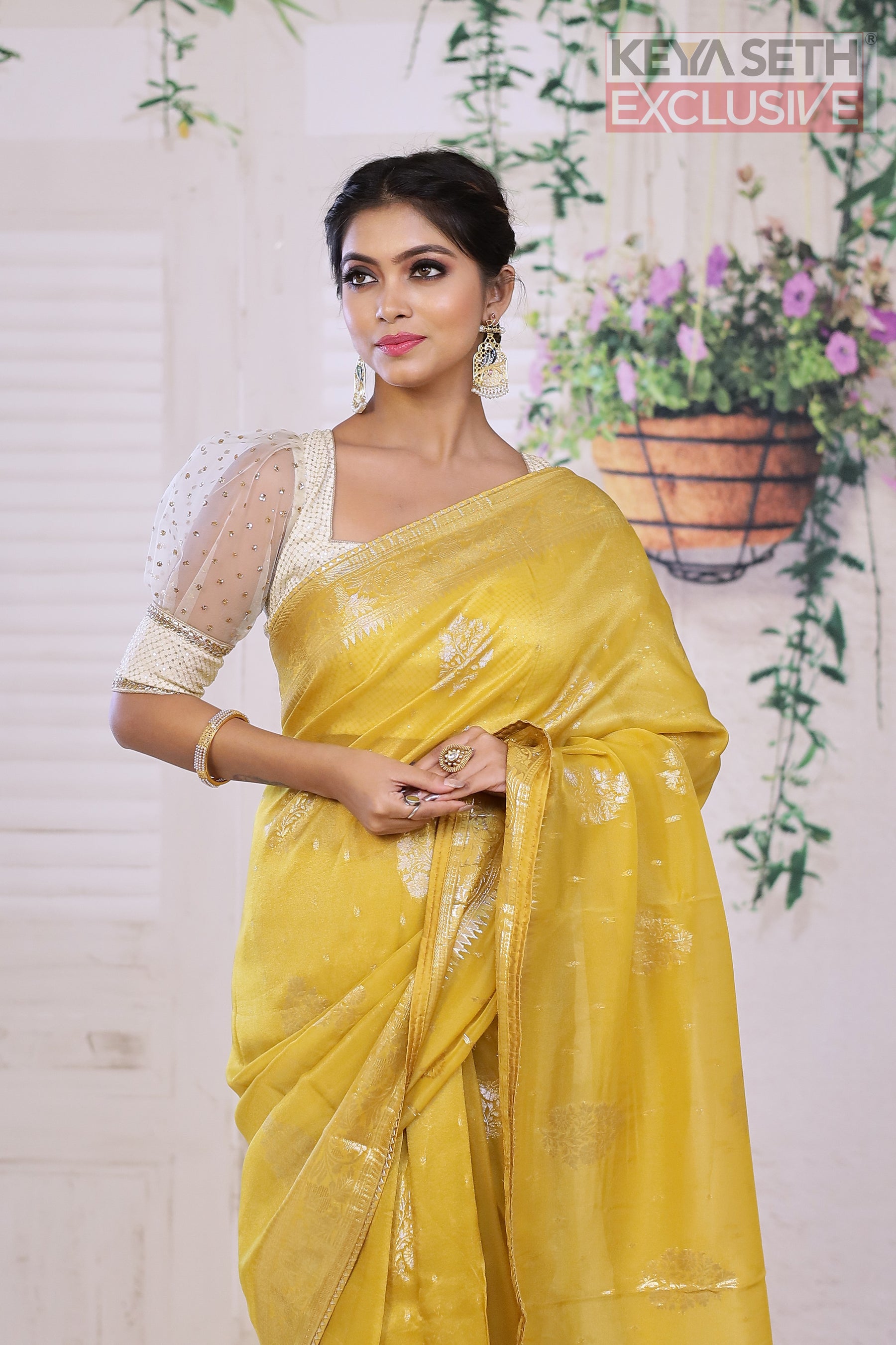 Sheen Yellow Khaddi Silk Saree - Keya Seth Exclusive