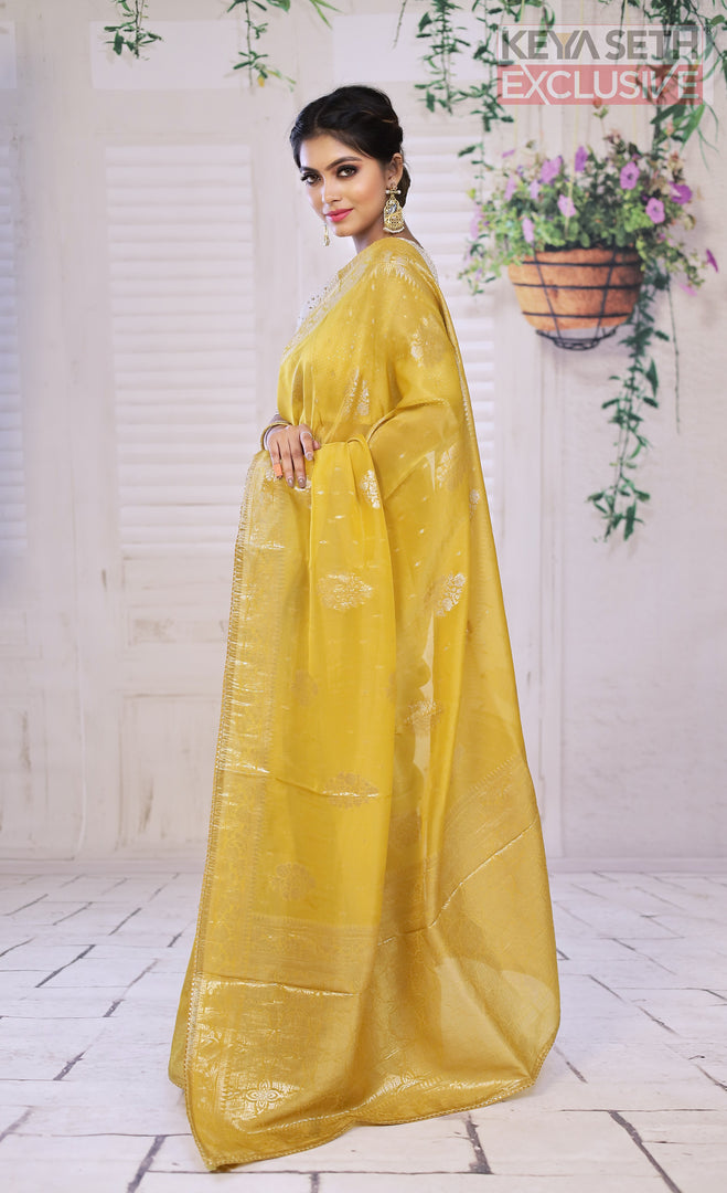 Sheen Yellow Khaddi Silk Saree - Keya Seth Exclusive