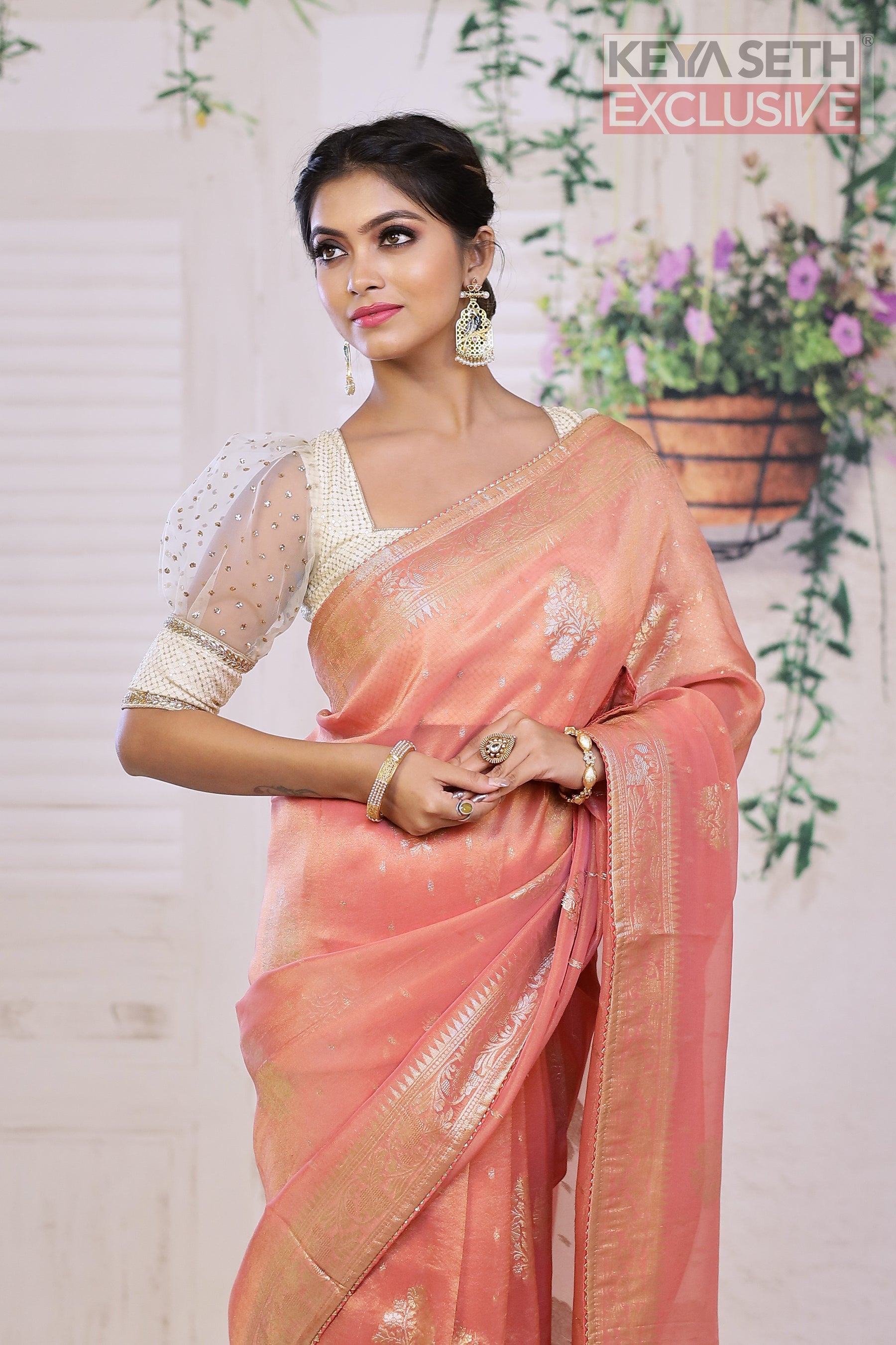 Sheen Peach Double Tone Khaddi Silk Saree - Keya Seth Exclusive