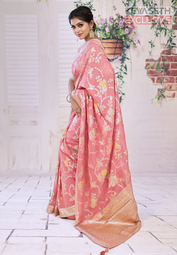 Designer Pink Khaddi Georgette Saree - Keya Seth Exclusive