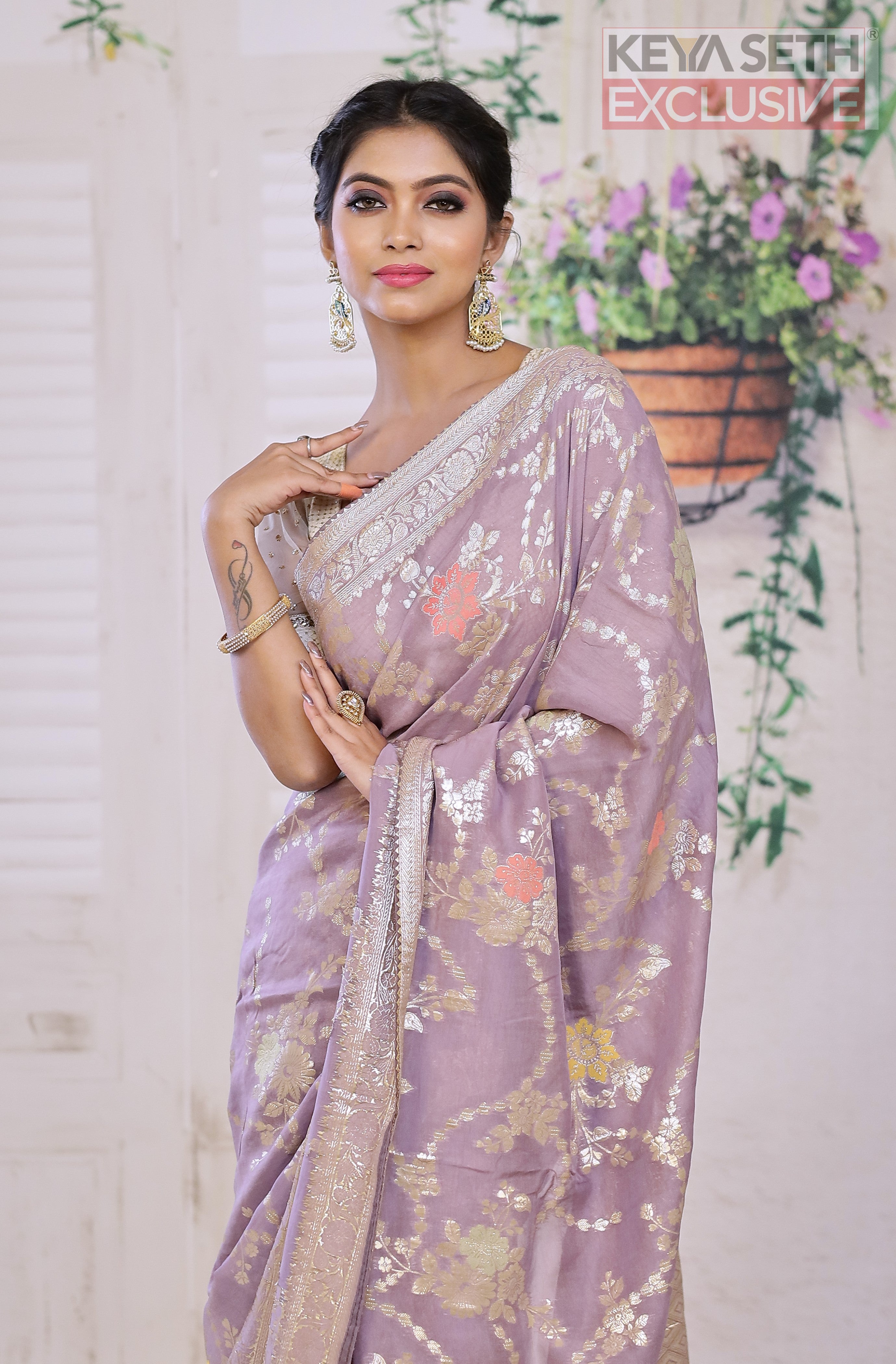 Designer Mauve Khaddi Georgette Saree - Keya Seth Exclusive