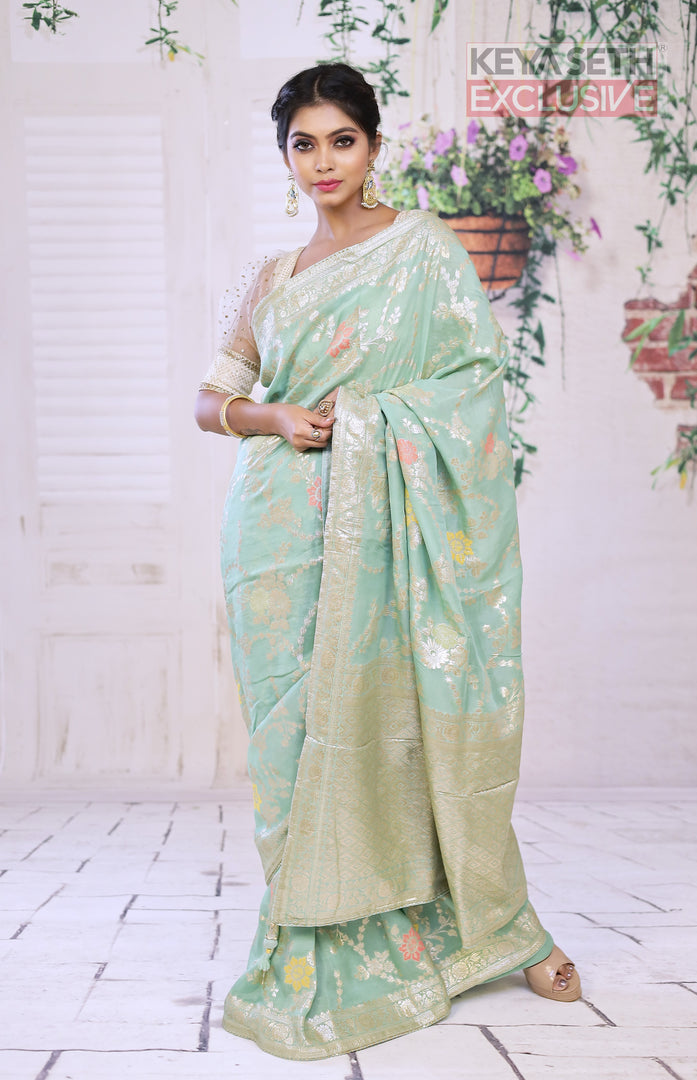 Designer Green Khaddi Georgette Saree - Keya Seth Exclusive