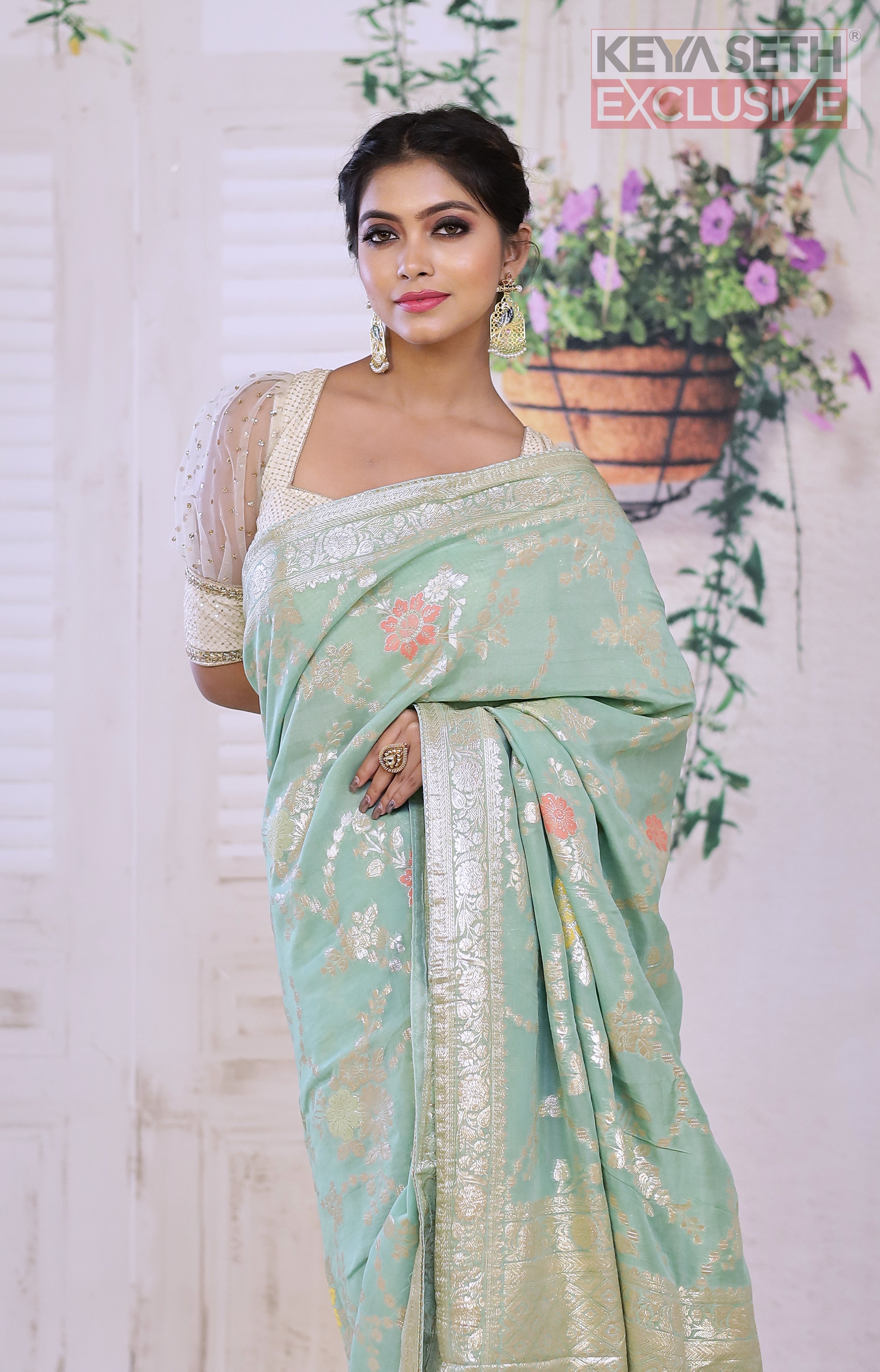 Designer Green Khaddi Georgette Saree - Keya Seth Exclusive