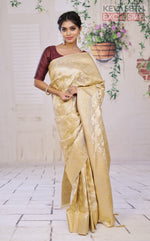 Load image into Gallery viewer, Off-white Satin Silk Saree with Golden Zari - Keya Seth Exclusive

