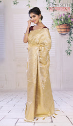 Load image into Gallery viewer, Off-white Satin Silk Saree with Golden Zari - Keya Seth Exclusive