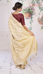 Load image into Gallery viewer, Off-white Satin Silk Saree with Golden Zari - Keya Seth Exclusive

