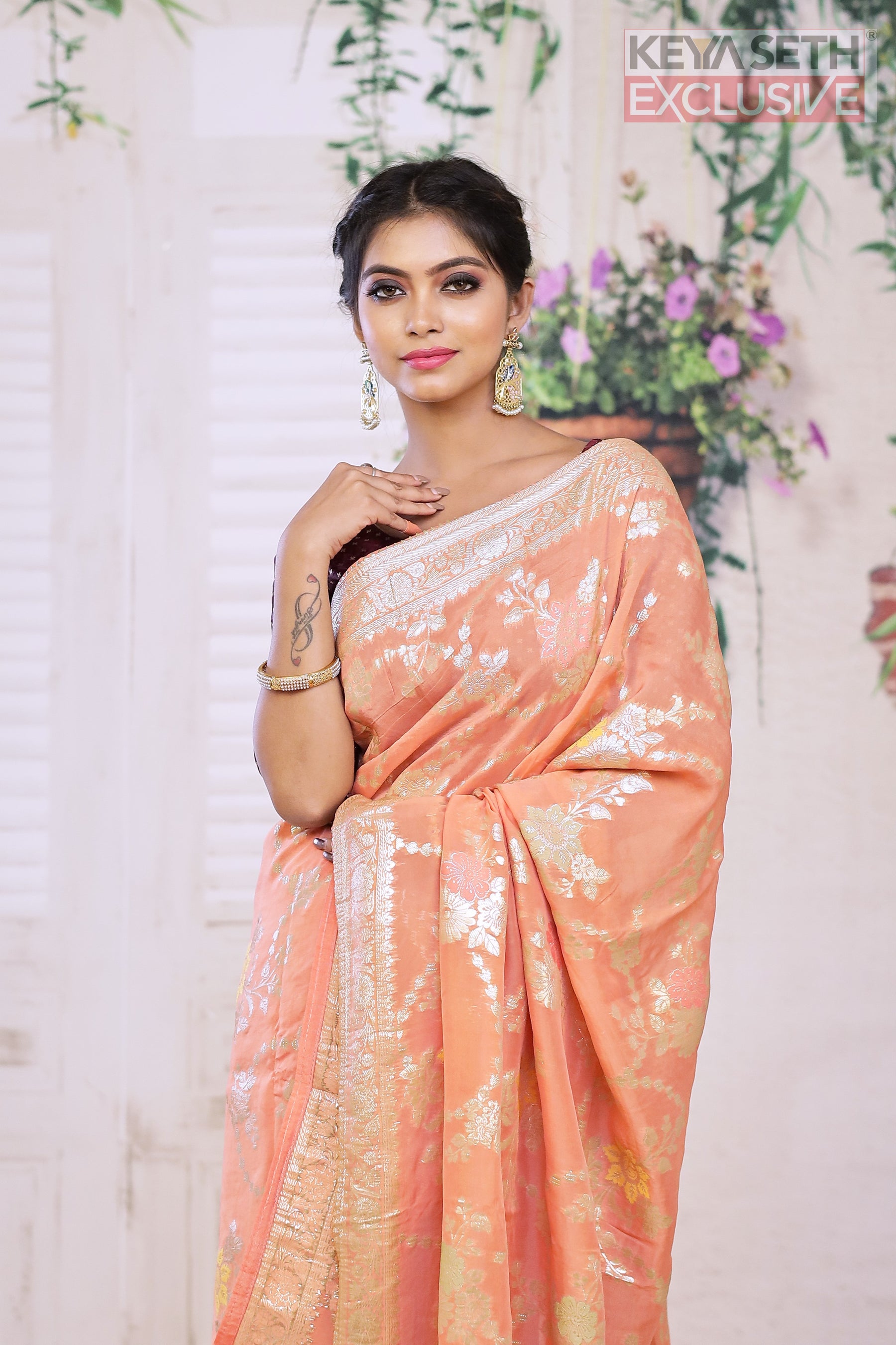 Designer Orange Khaddi Georgette Saree - Keya Seth Exclusive