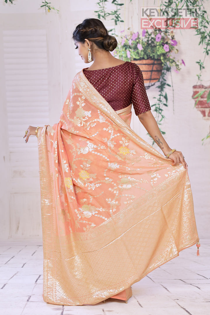 Designer Orange Khaddi Georgette Saree - Keya Seth Exclusive